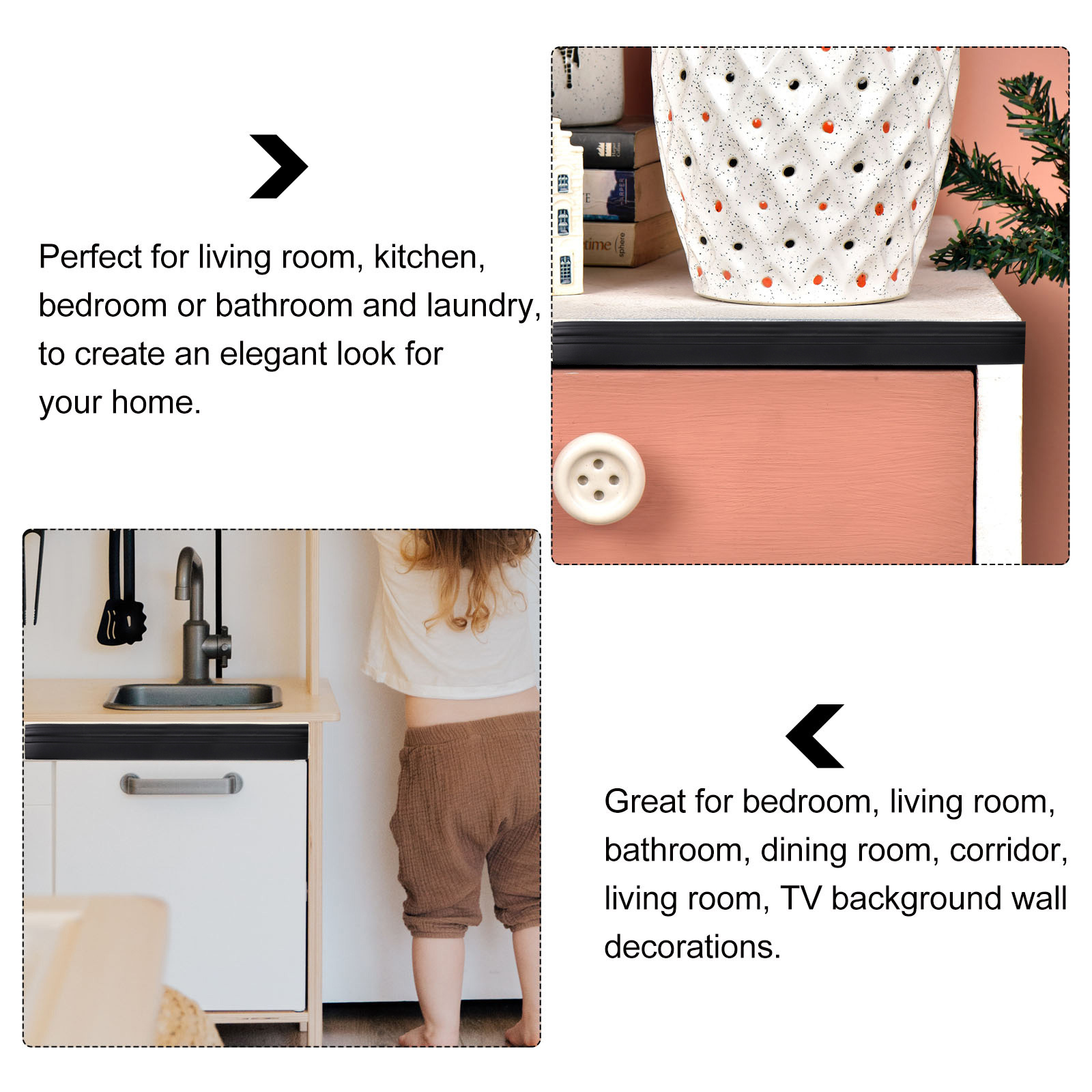 1 rollo de ribete de zócalo para suelo de pelar y pegar, moldura de zócalo autoadhesiva de 2 metros, decoración de costura de pared fácil de usar, resistente al agua