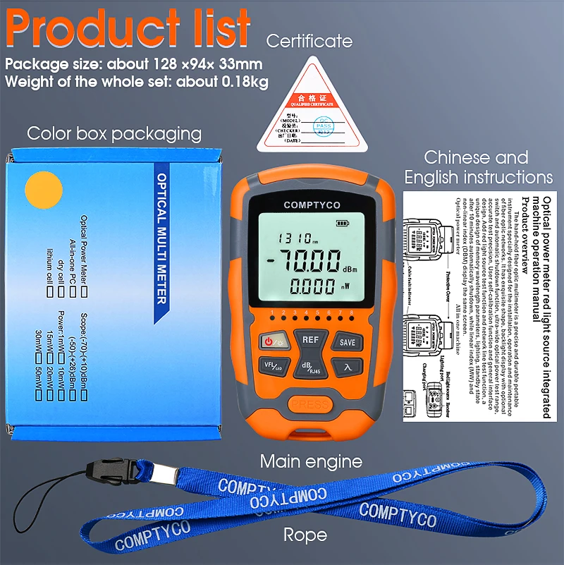 Mini Optical Power Meter M5/M7/MC5/MC7 FTTH มือถือสายไฟเบอร์ออปติกทดสอบ OPM -50 ~ + 26/-70 ~ + 10dBm พร้อมการทดสอบเครือข่าย/ไฟ LED