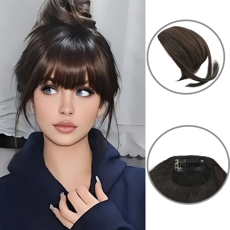 Franja sintética clipe em extensões de cabelo franja fina franja com templos postiços para mulher franja curvada para uso diário