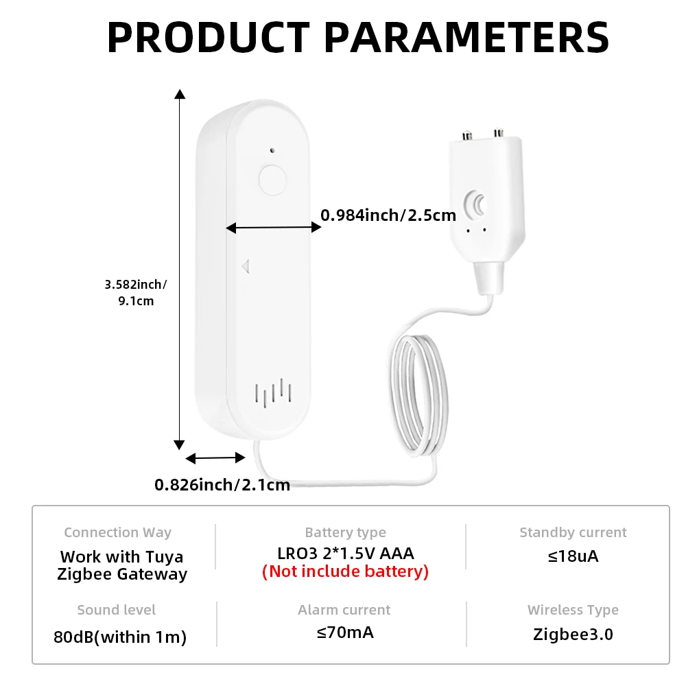 Tuya Wifi/Zigbee Watersensor Smart Life Water Lek Sensor Overstromingsdetector Met 80db Geluid App Notificatie Alarm