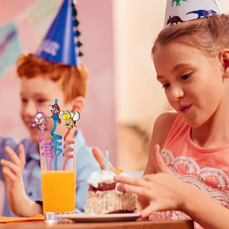 8 個スーパーマリオストロー子供再利用可能なストロー誕生日パーティーの装飾ベビーシャワーアニメマリオブラザーズパーティー用品おもちゃ
