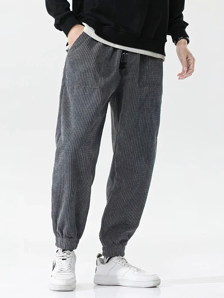 Pantalones holgados de pana para correr, pantalones de chándal de lana Tech para hombre, pantalones bombachos informales de otoño e invierno, pantalones térmicos deportivos para hombre
