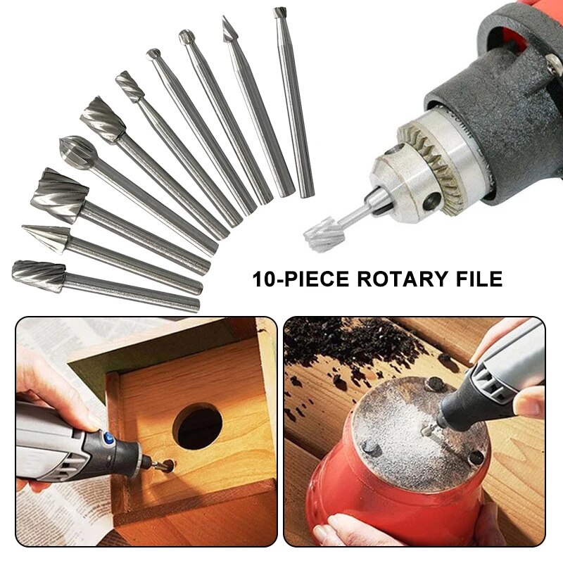 HSS Woodwork arquivo rotativo, moagem elétrica e moagem cabeça, gravar e moinho cortador, Natural Color Drill Bit Set, Handmade DIY, 10 pcs