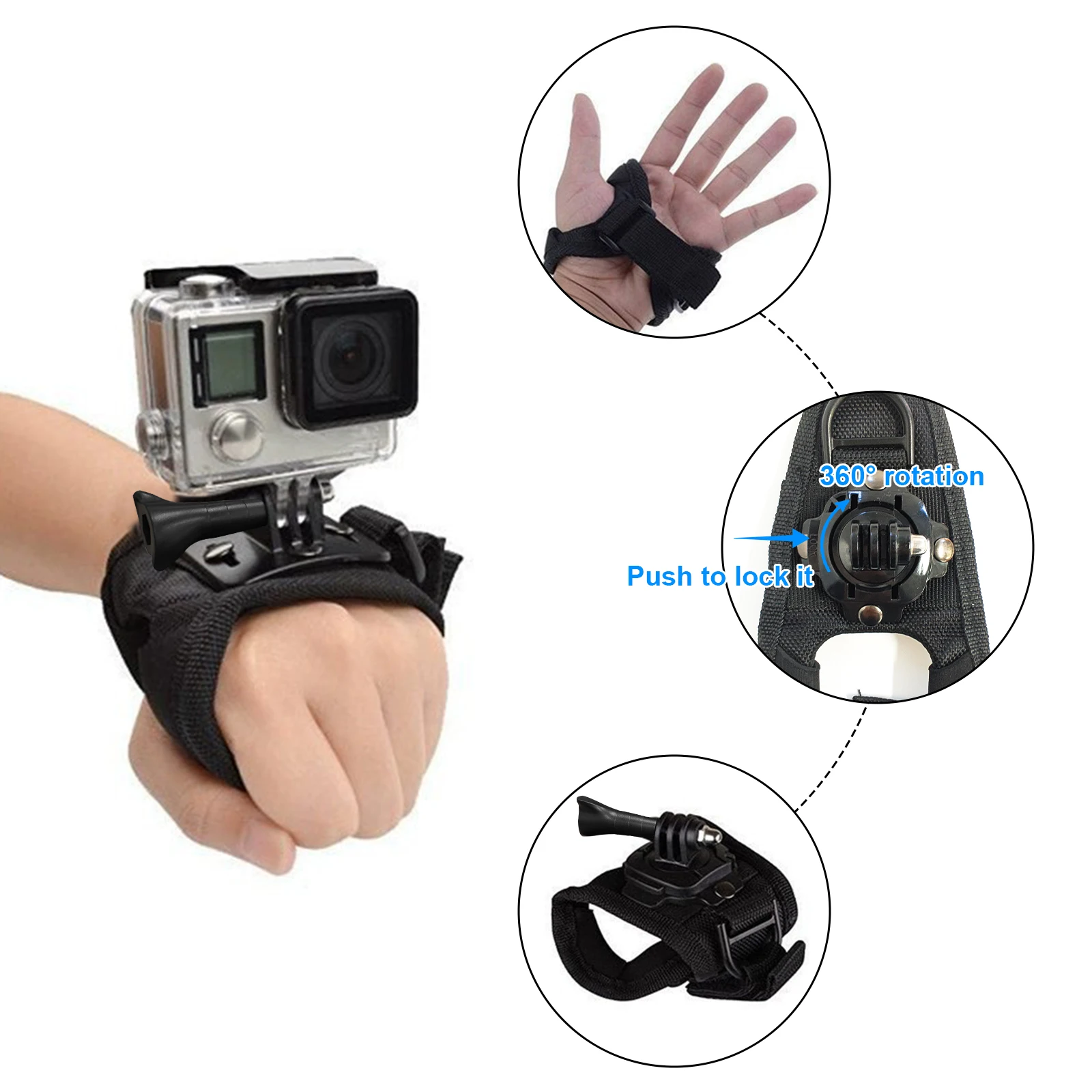 360° Rotation Hand Strap Mount For GoPro Hero 12 11 10 9 8 7 6 5 Hand Glove Wrist Strap Mount For SJCAM Insta360 X2 X3 DJI Osmo