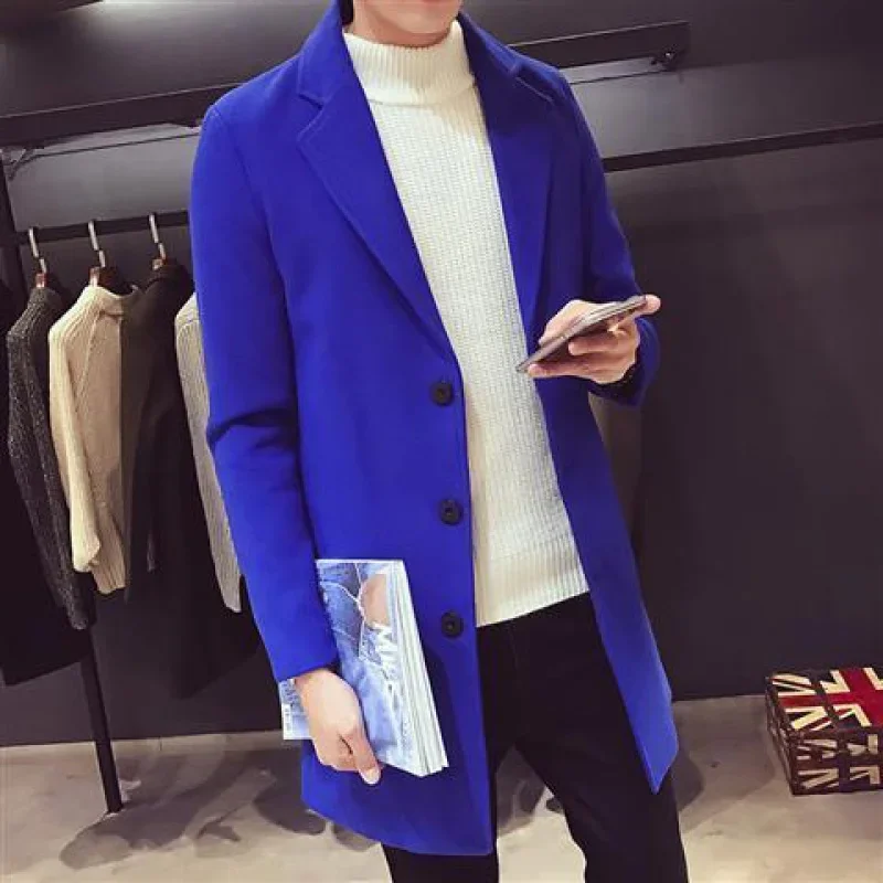 Abrigo largo de algodón para hombre, chaqueta cortavientos ajustada de mezcla de lana, Color puro, informal, moda de negocios, otoño e invierno, 2024