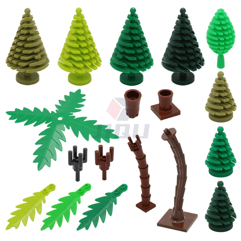 Accesorios para árboles y plantas urbanas, bloques de construcción, piezas de jardín de la jungla, maletero, hoja de pino, palma de ciprés, ladrillos MOC, juguetes 6148 2435 3471 3778