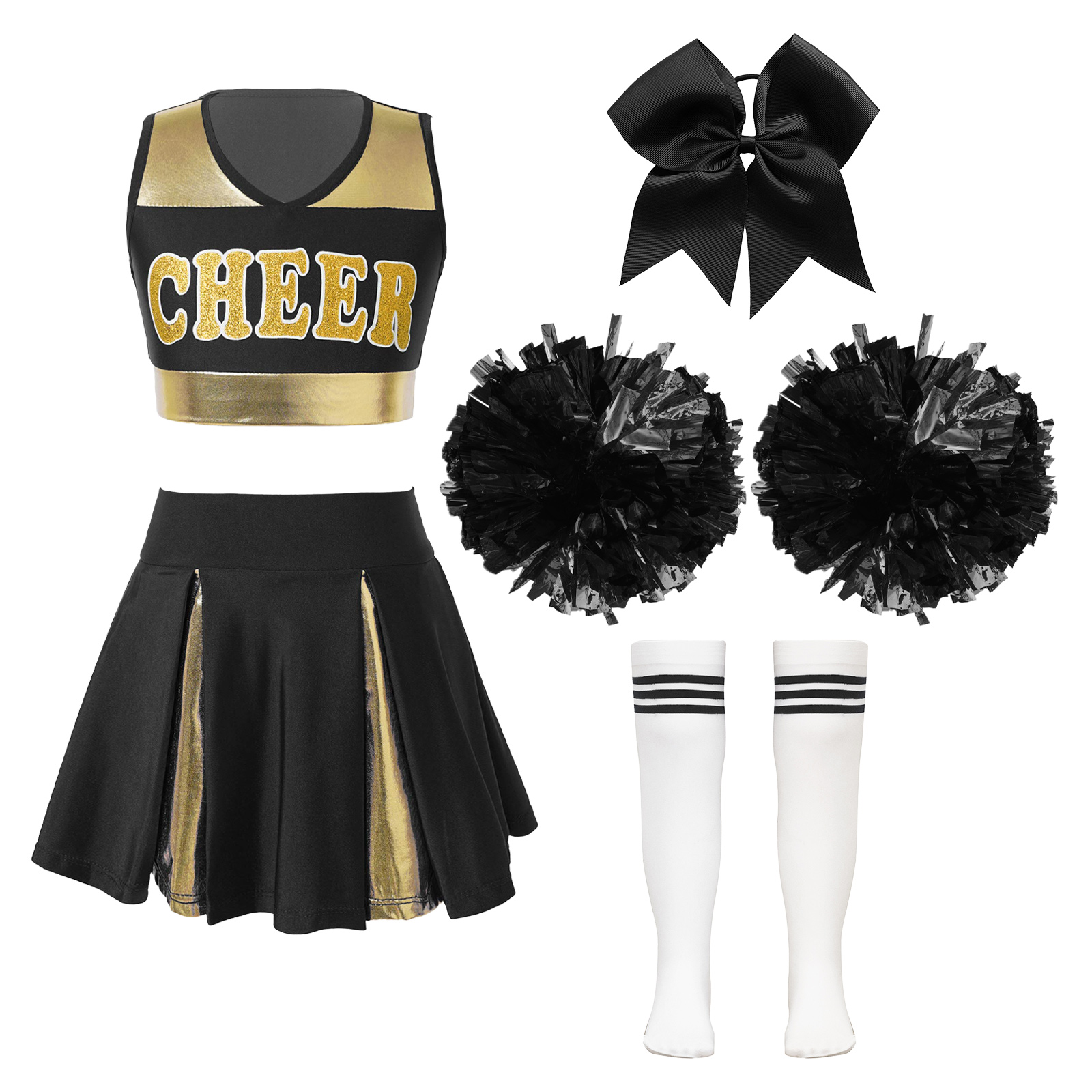 Kinder Schule Mädchen Cheerleader Uniformen Ärmel Crop Top Rock Socken Kleidung Sets für Kinder Cheerleading Tanz Outfits