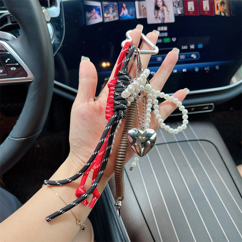 Creatieve Niche Mobiele Telefoon Lanyard Geweven Polsband Korte Handgeweven Touwen Parel Boog Zoete Tas Hangende Decoratie Tashanger