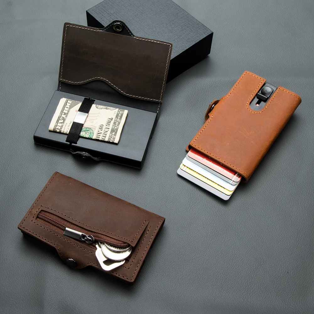 CASEKEY 男性財布 100% 本物の牛革ポップアップショートカードホルダー財布高品質ブランド男性財布 Tarjeteros パラ Hombre