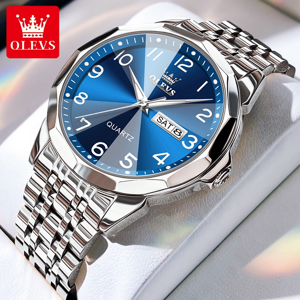 OLEVS, reloj Original de marca de lujo para hombre, resistente al agua, plata, acero inoxidable, reloj de pulsera clásico informal de cuarzo, fecha, semana, regalo para hombre