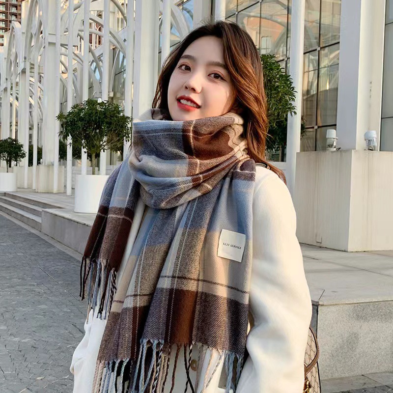 Cachecol feminino inverno com xadrez clássico engrossar estudante longo xale amantes pescoço engrossar para manter aquecido