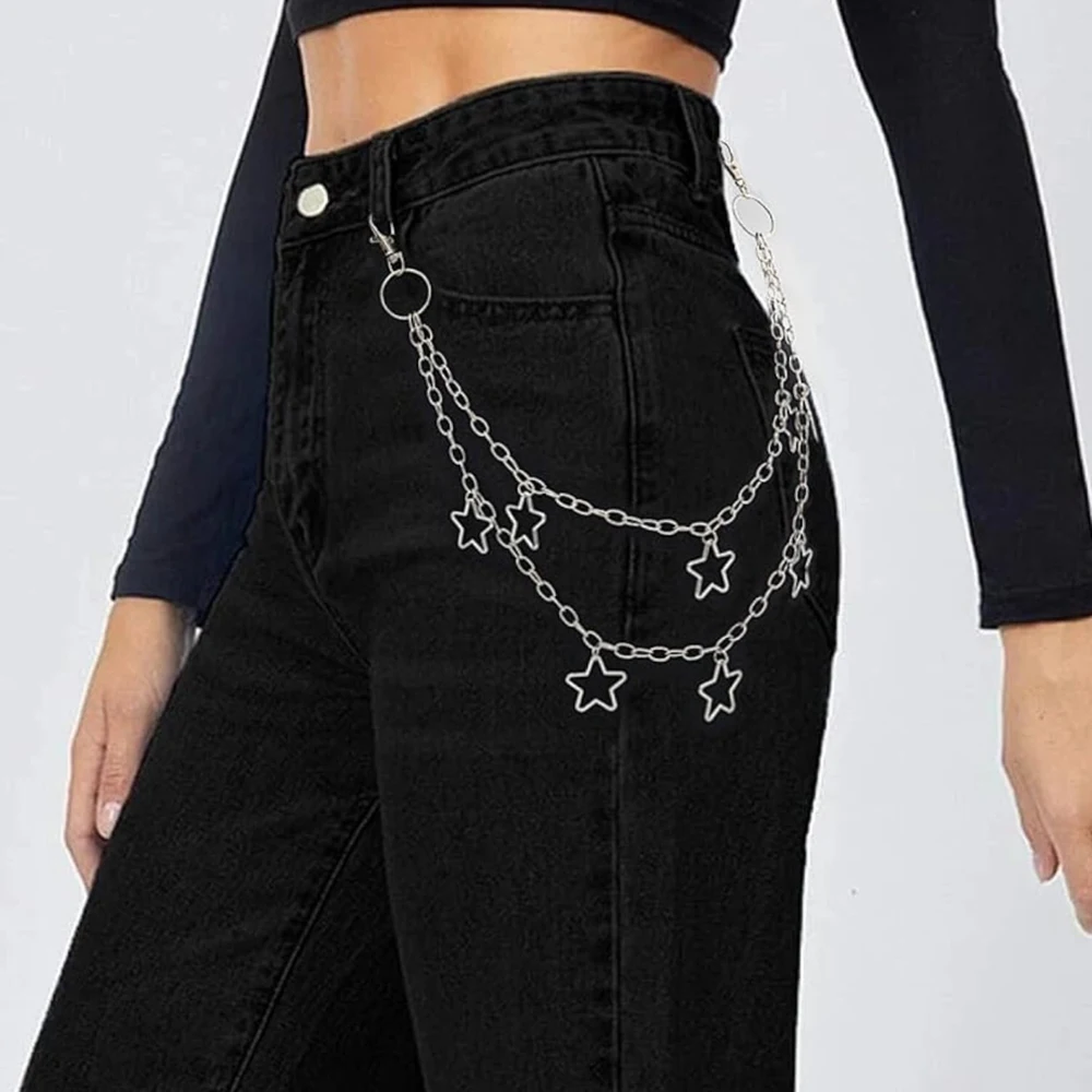 Star Double Layer Waist Chain Mens Decorative Pant Chain Jeans Trouser Chains Hip Hop Rock Chain Punk Retro Belt Chain