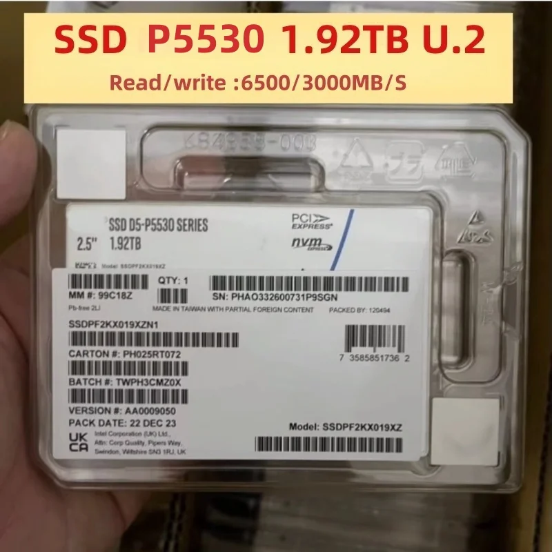 Original For Intel P5530 960G 1.92TB 3.84TB U.2 Pcie4.0Nvme Solid state enterprise SSD