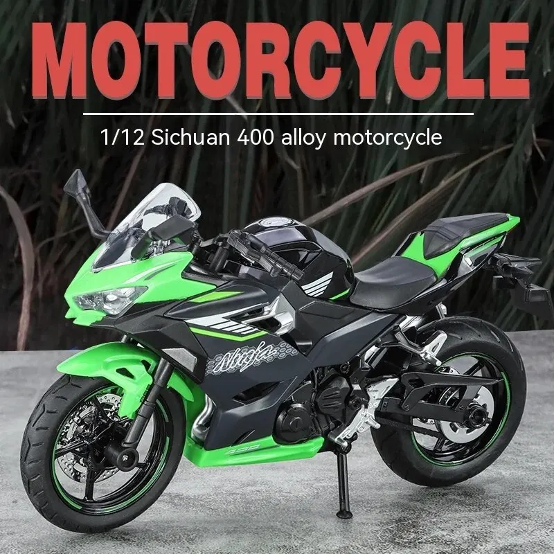 Modelo fundido de motocicleta Kawasaki 1:12 - efeitos sonoros e luminosos - detalhes autênticos – diversão para crianças e amantes de motocicletas