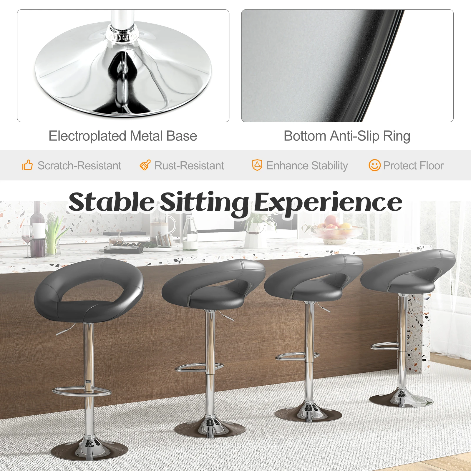 GOFLAME Swivel Bar Stool Set of 2 Height Adjustable PU Leather Counter Stools