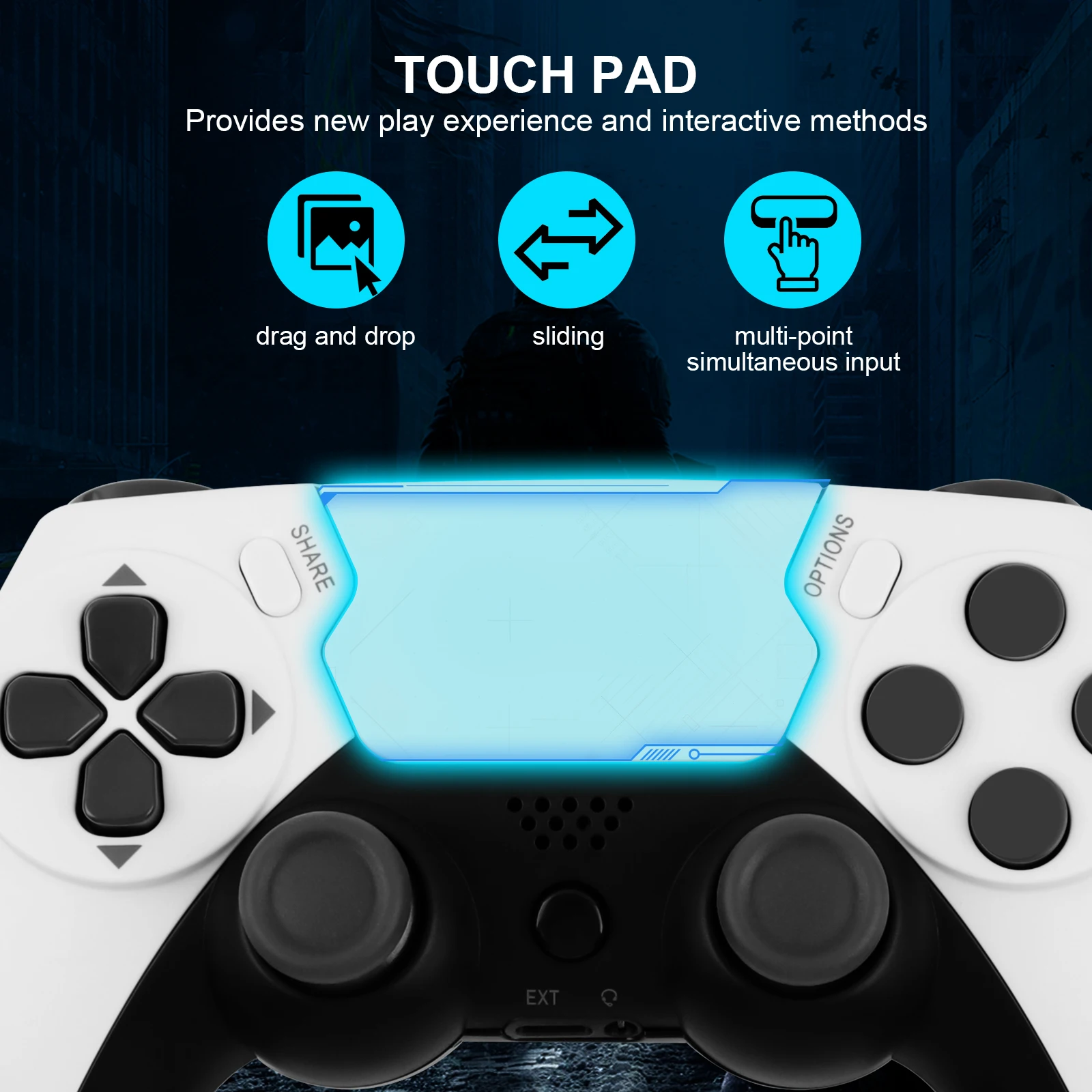 GAMINJA P48 Wireless Controller BT Gamepad Double Vibration No Latency With Touchpad Microphone Earphone Port For PS4 PS3 PC