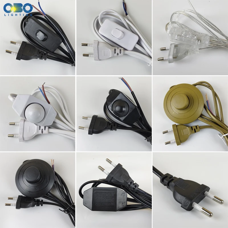 Phích Cắm Châu Âu Có Công Tắc Dây 1.7M Mờ Đen/Trắng Đèn Dây Cáp Cho Đèn Bàn Cho Đèn Sàn 110-220V Điện Dây Phích Cắm US