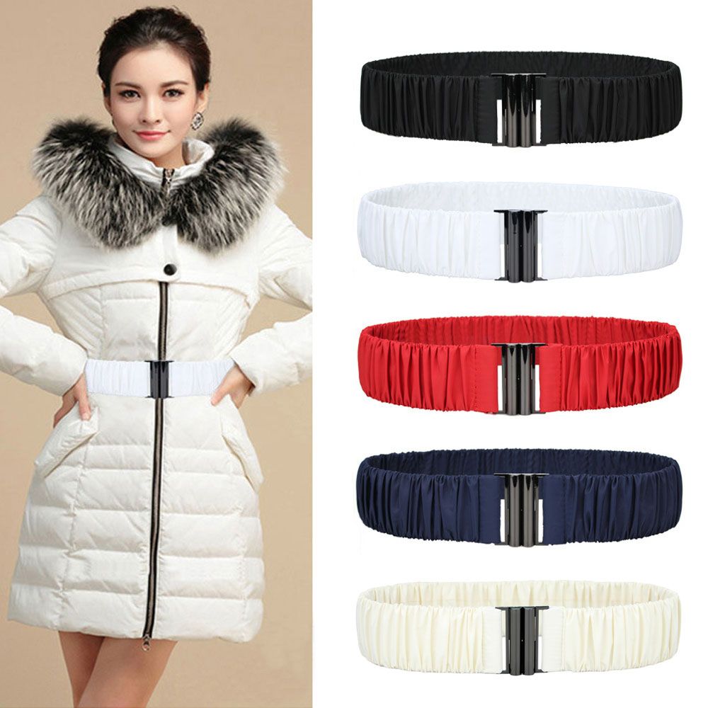 Модное пуховое пальто шириной 5 см, поясной ремень, плиссированный эластичный эластичный пояс с пряжкой, однотонный повседневный пуховик, пояс