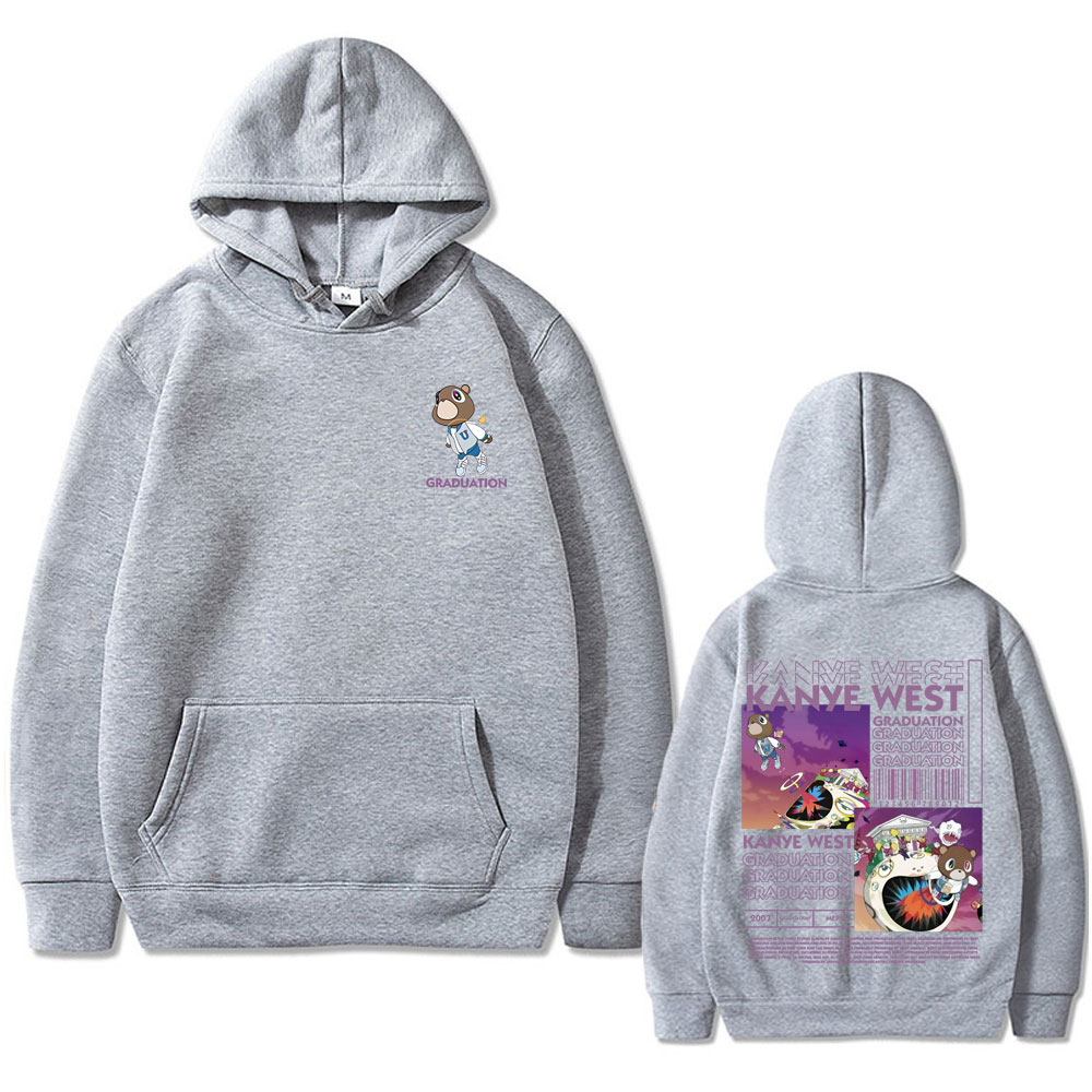 Kanye West-Sudadera con capucha para hombre y mujer, prenda deportiva de algodón con estampado de oso de graduación de doble cara, estilo Hip Hop, Unisex
