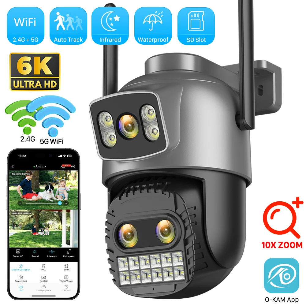 Cámara IP 6K de 15MP para exteriores, tres lentes, Zoom 10X, IR, 100M, WiFi, 4K, 8MP, pantalla Dual, cámara PTZ de seguridad, vigilancia de seguimiento automático