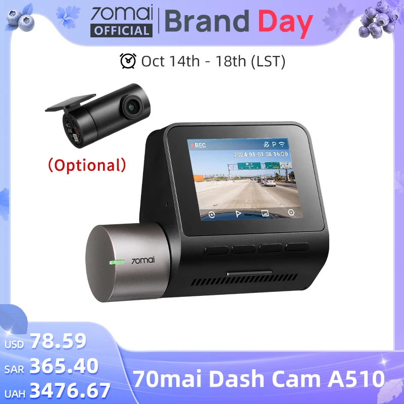 70mai Dash Cam A510 1944P HDR GPS ADAS 4G conectividad 70mai 4G cámara frontal A510 coche DVR 24H soporte de estacionamiento cámara trasera