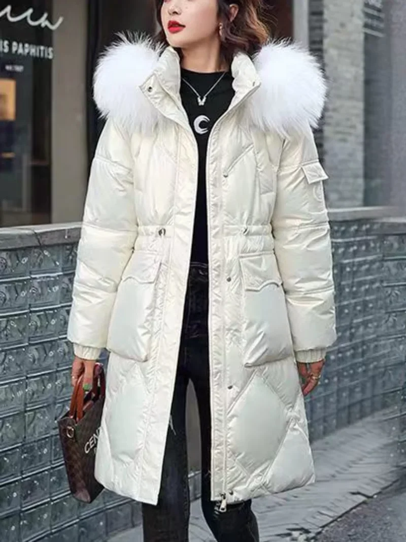 2023 outono inverno com capuz gola de pele longo parkas mujer grosso quente para baixo algodão acolchoado jaqueta feminina casual hoodies casaco feminino