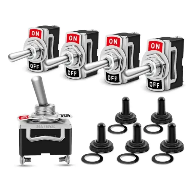 5 pçs resistente carro barco rocker interruptor de alternância 15a 250v 2pin spst ligar/desligar interruptores rocker com bota à prova dwaterproof água spst rocker interruptor