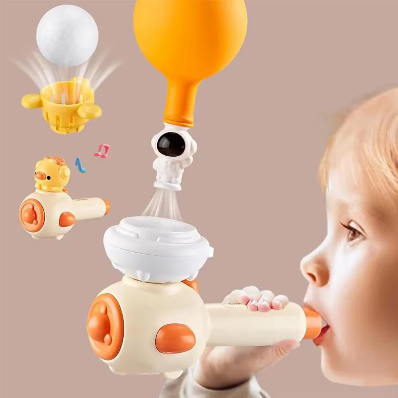 Children's Three in One Breathing Practice Toy Whistling Floating Blowpipe Ball Blowing Balloon Launcher Education Practice Toy