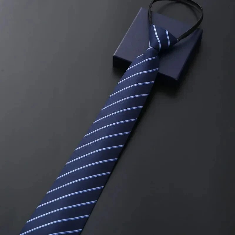 Camisa elegante a rayas azules y negras para hombre, vestido de negocios con cuello con cremallera, corbatas perezosas, accesorios para trajes, novio de boda