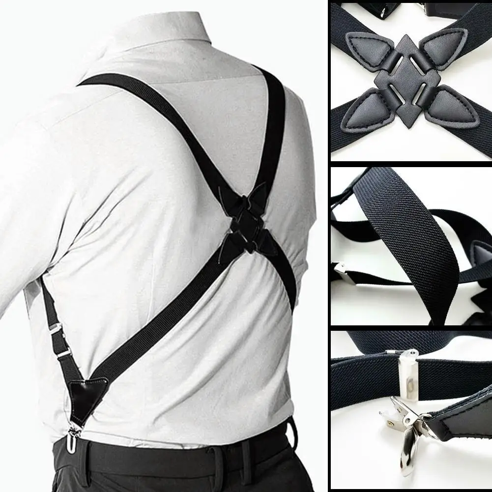 Men's Suspenders Adjustable Braces X Back Shirt Clip Suspender Elastic Belt Trousers Braces Shoulder Strap For Men Women