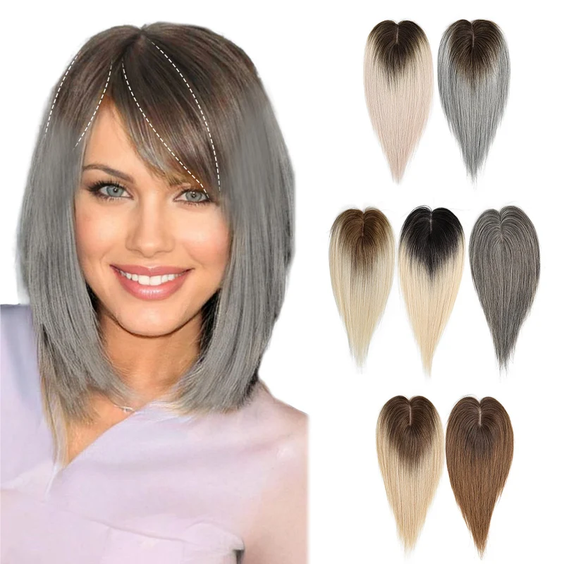 5.5x9cm simulação hairnet 8-14 polegada 100% cabelo humano franja toppers clipe em postiços com cabelo real para peças de cabelo feminino