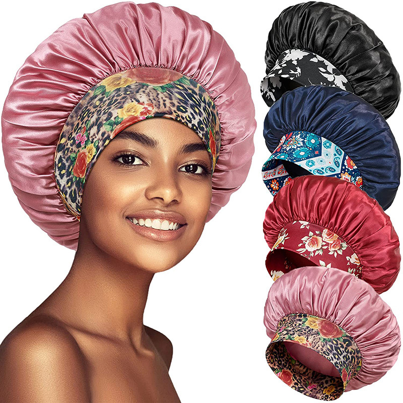 女性用サテンのスリーピングハット,ナイトキャップ,ヘアケア用ボンネット,シルクのシャワーキャップ,快適なフラワーバンド,ユニセックス,新品