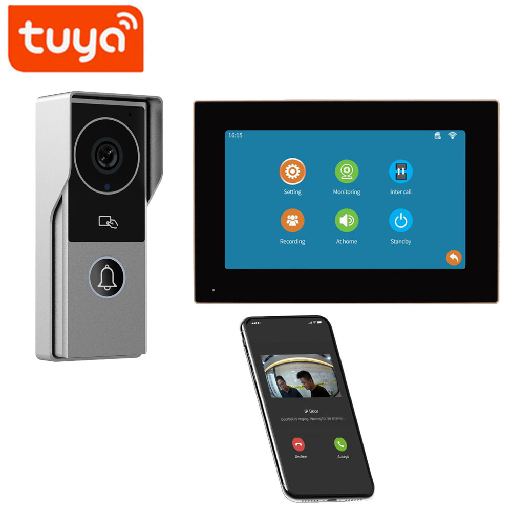 Wifi Tuya App wideodomofon 1080P wideodomofon kamera HD do mieszkania 7/10 calowy monitor dotykowy odblokuj jednym klawiszem wykrywanie ruchu