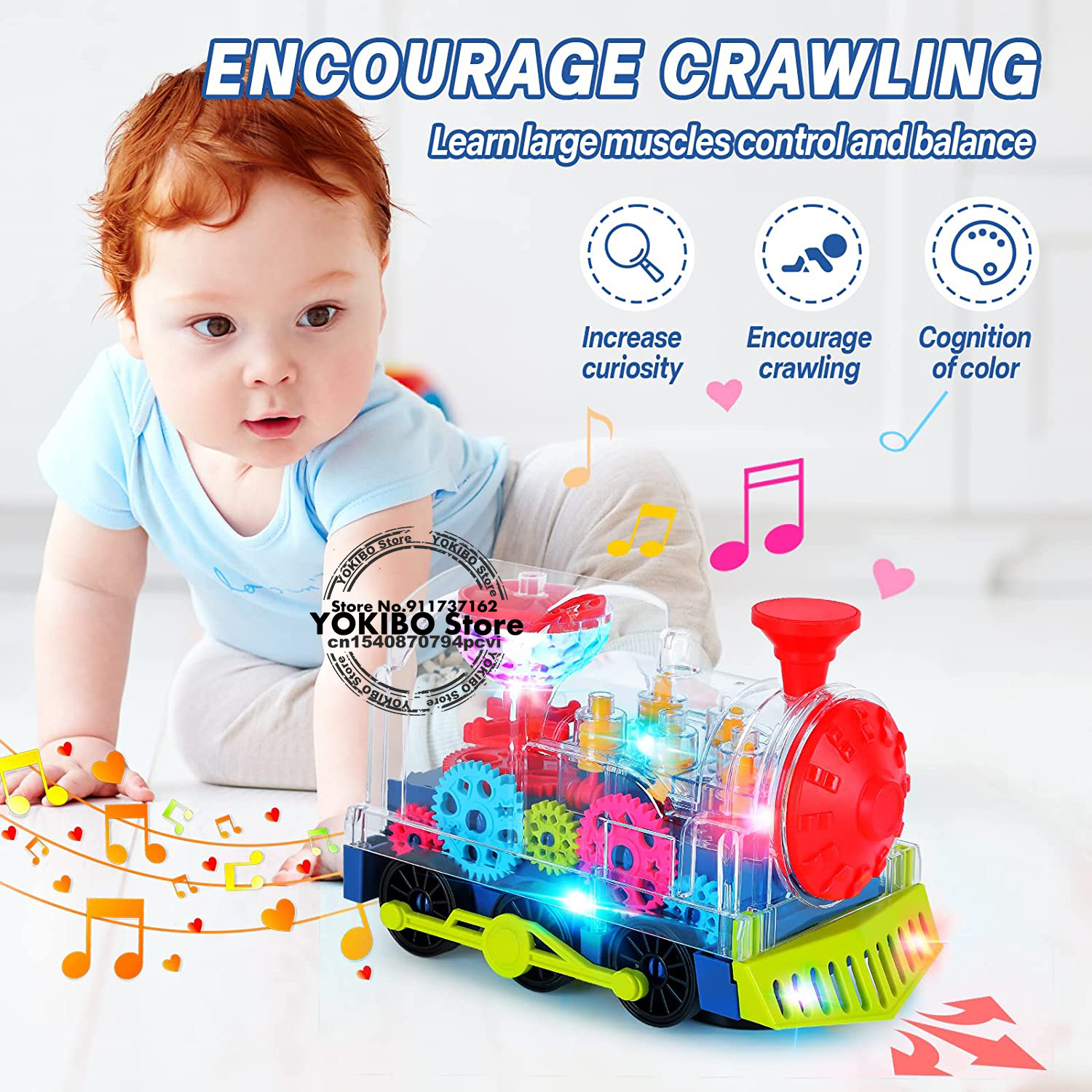 Brinquedo de trem elétrico para crianças, trem rastejante com som leve, música, brinquedos educativos para crianças, brinquedos para bebês