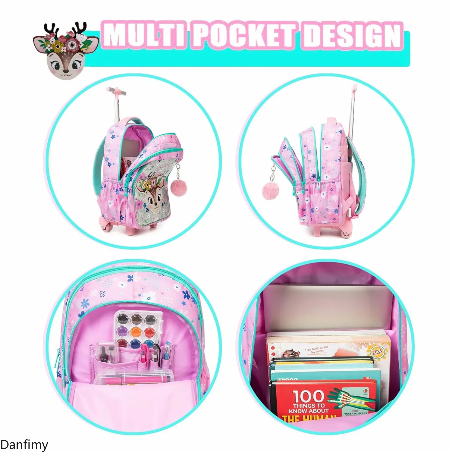 3 pièces sacs à dos scolaires pour enfants école sac à dos à roulettes pour fille garçons sac d'école avec roues chariot bagages sac élémentaire