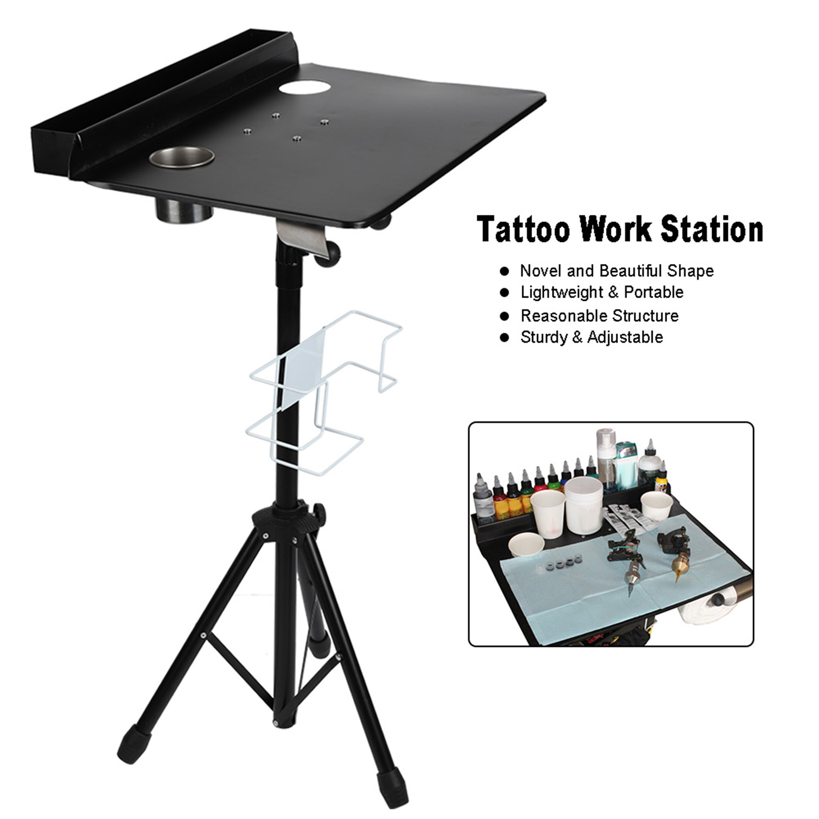 Station de travail mobile pour tatouage, support portable, table de bureau réglable, poignées amovibles