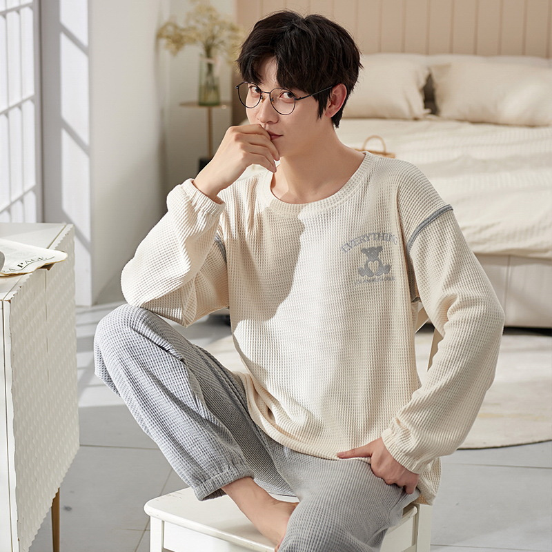 Conjuntos de pijamas de algodón para hombres, ropa de dormir cómoda, pantalones de manga larga sueltos de dibujos animados, ropa de casa de ocio, Otoño e Invierno