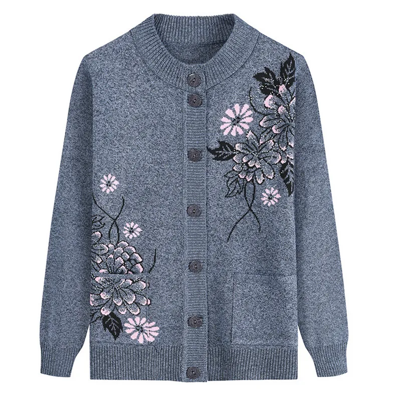 Neue Druck Mittleren Alters Ältere Mutter der Frühling Herbst Lange-Sleeve Pullover Frauen Gestrickte Bodenbildung Shirt Oma Strickjacke mujer