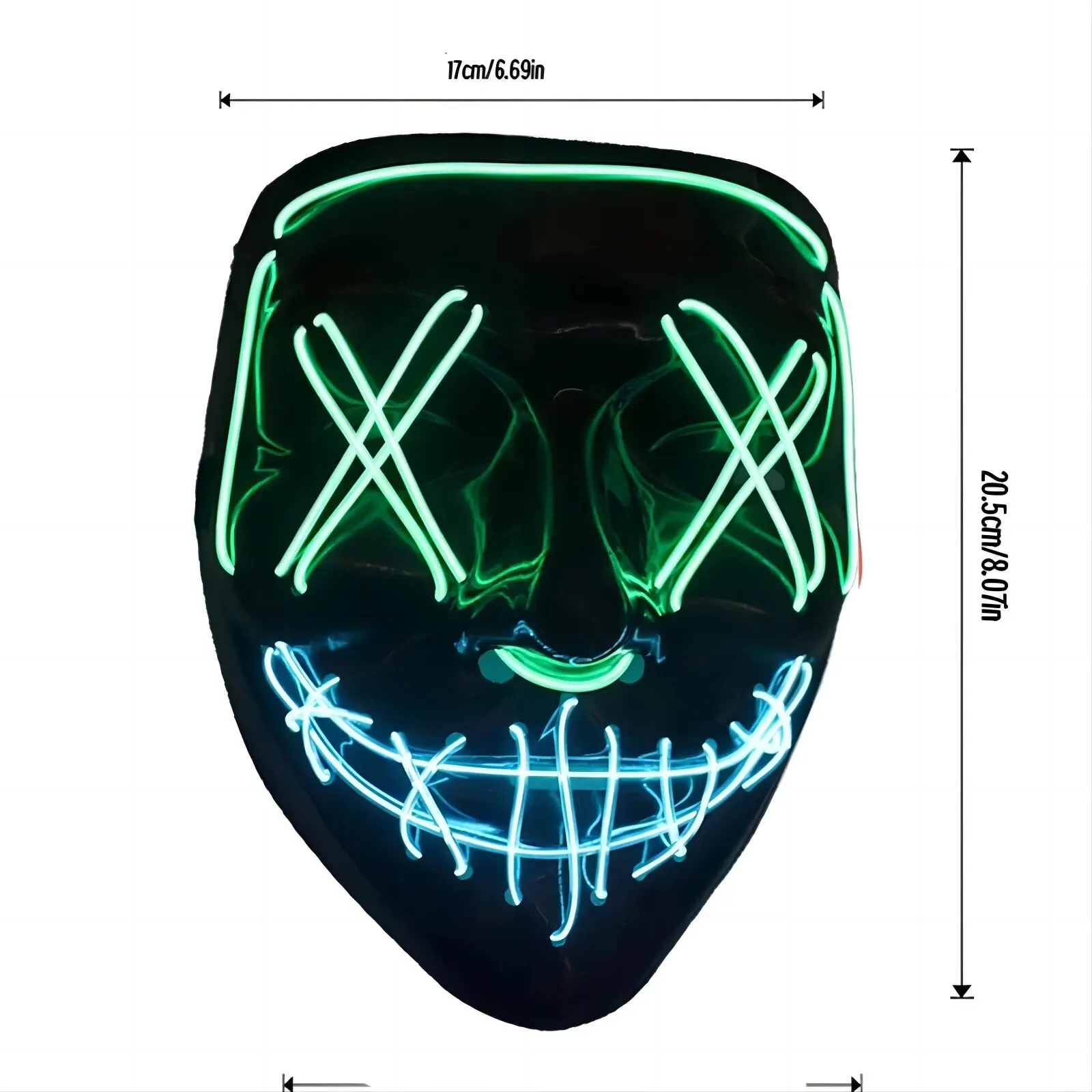 หน้ากากเรืองแสง LED สองสีหน้ากากสยองขวัญตัวอักษรวันฮาโลวีน V หน้ากากเย็นไฟคาร์นิวัลเล่นตามบทบาท