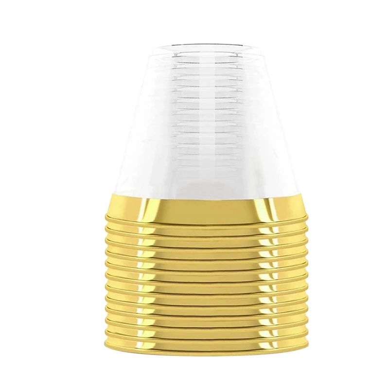 Bicchiere di plastica tazza usa e getta dura da 9 once bicchiere da vino in plastica per feste bicchiere da vino da sposa bicchiere di plastica trasparente-bordo dorato