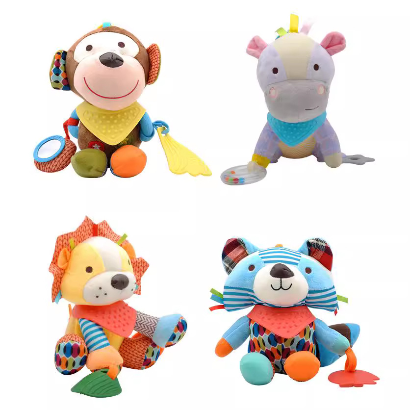 아기 봉제 인형 딸랑이 장난감, 유모차 걸이식 동물 침대, 모바일 유아 토끼 교육 장난감, 0-12 개월 아기