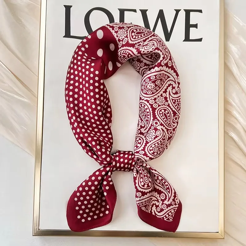 Luksusowa Jedwabna Apaszka w Kropki Damska Hidżab Opaski do Włosów Chusta Damska Satynowa Szal Wstążka Opaska na Głowę Modne Chusty Bandana