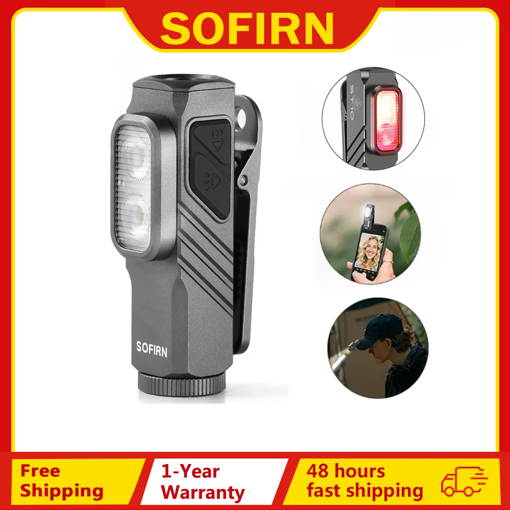 SOFIRN Mini ST10 1000LM EDC Flashlight USB C 14500 Rechargeable with Red Light 660NM Magnetic Tail & clip Dual Switch Torch