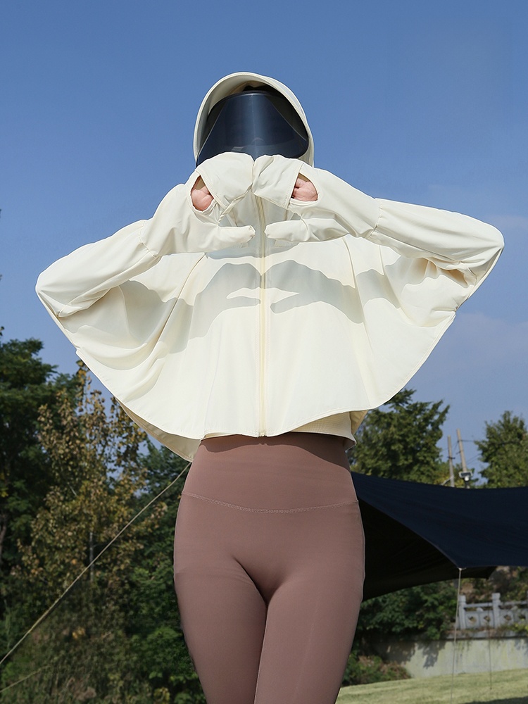 Nova Coleção Verão 2025: Casaco Curto F com Proteção Solar UV, Luvas e X de Ombro em Seda Gelada