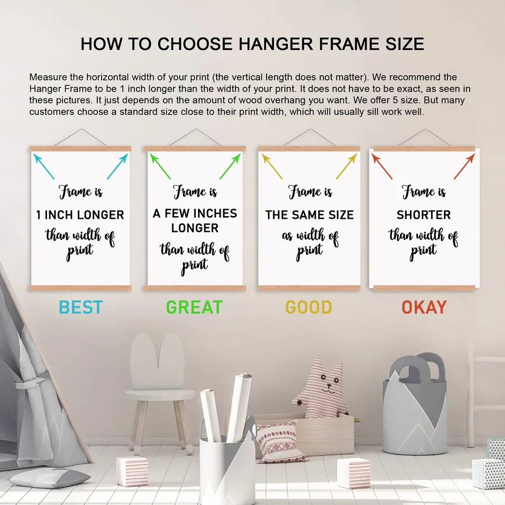 2130 40 50cm Magnetic Poster Hanger Teak Pine Wood Scroll Painting Frame 5 Colors Wood Photo Frame Black White Canvas Frame