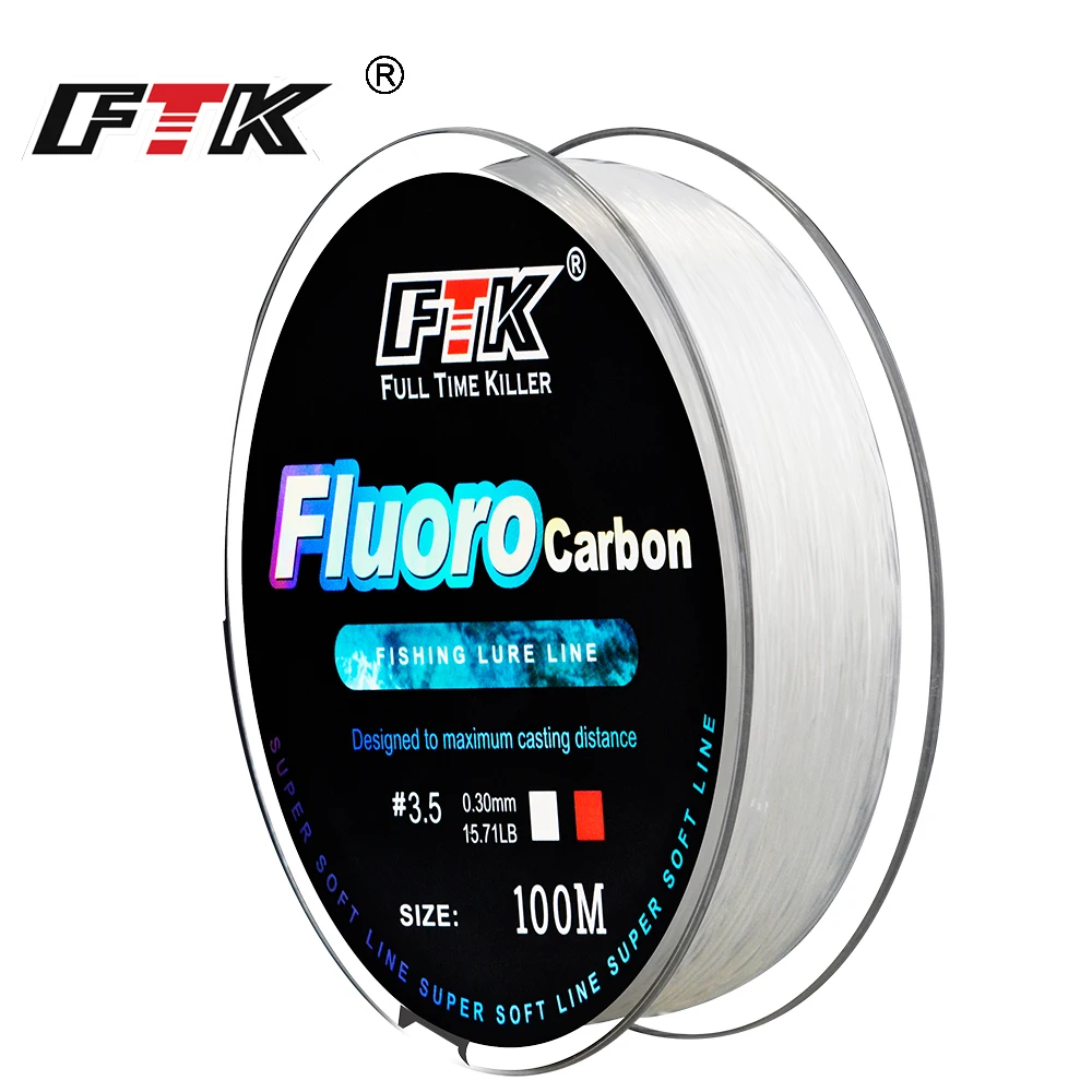 Línea de pesca con revestimiento de fluorocarbono FTK, 100M, 0,14mm-0,5mm, 4,13LB-34,32LB, línea de monofilamento de fibra de carbono, línea de hundimiento para pesca de carpa
