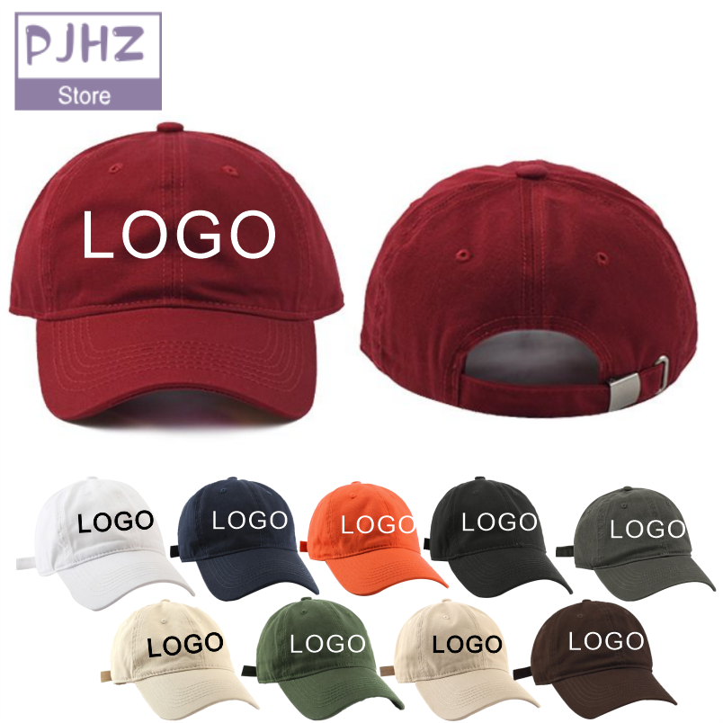 Gorra de béisbol de algodón lavada, sombrero para el sol, gorra de pico de pato, sombrero informal de Color sólido para primavera y verano, bordado con estampado de logotipo personalizado
