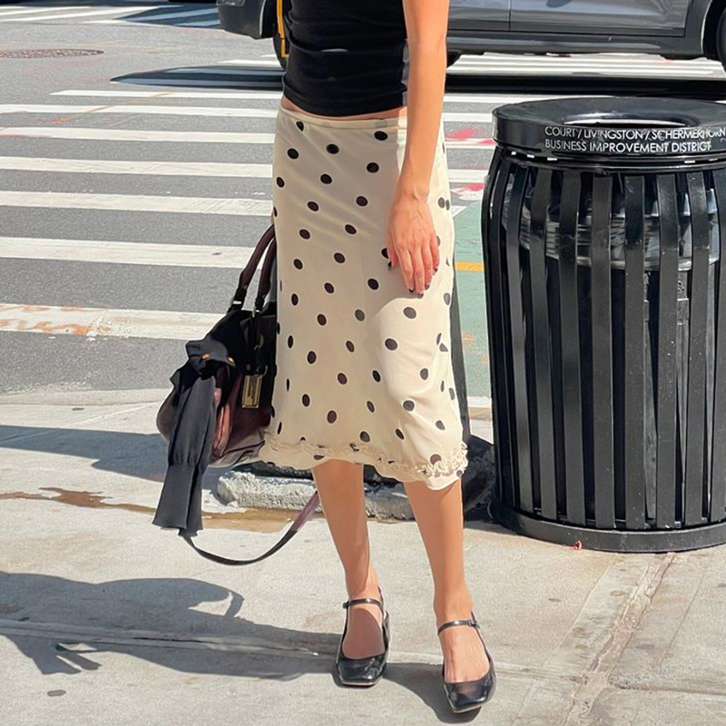 Darlingagaแฟชั่นPolka Dotพิมพ์เอดดัลไวส์เชื้อราTrimกระโปรงผู้หญิงวันหยุดZipper-Upตาข่ายครึ่งคู่ชั้นกางเกง 2025