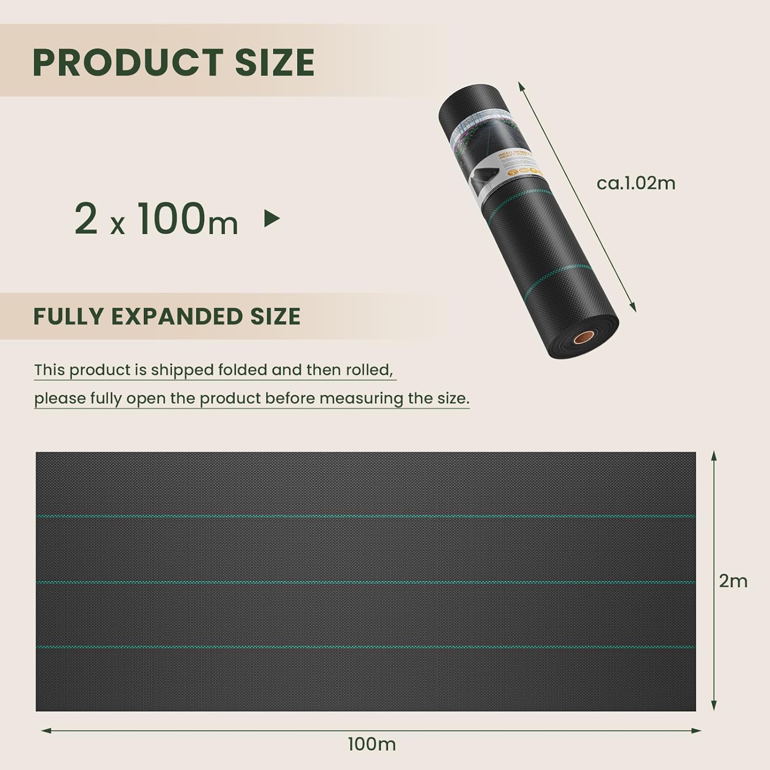 2 x 100 m Malla Antihierbas, Malla contra Malas Hierbas, 90 g/m2 Geotextil, Protección césped Artificial, Lona antimalezas