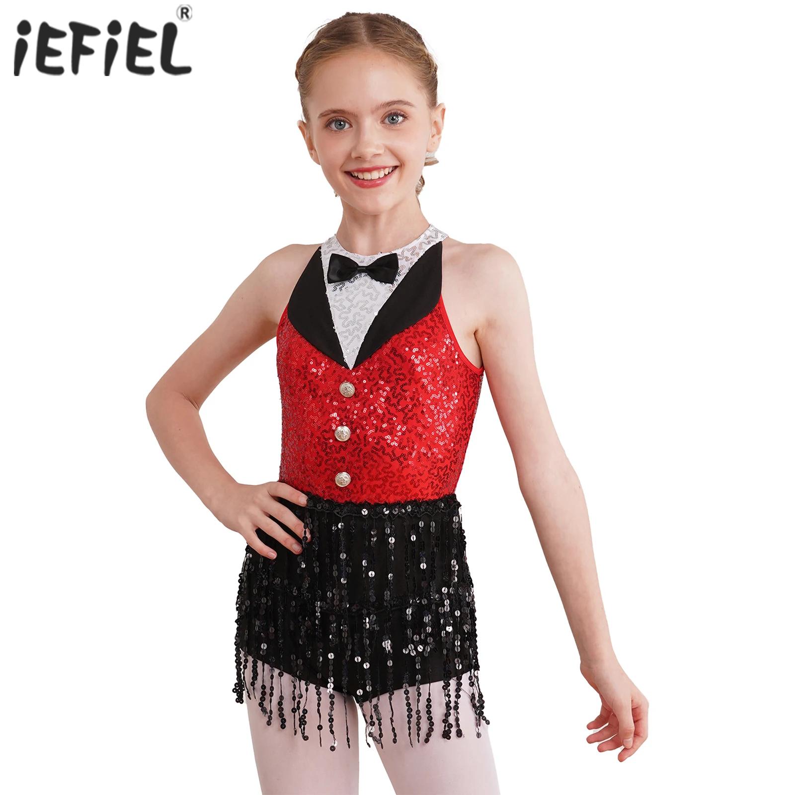 Pailletten Moderne Hip Hop Jazz Dansvoorstelling Kostuum Kinderen Meisjes Mouwloze Boyshorts Jurk Pailletten Kwastje Latin Dans Jurk